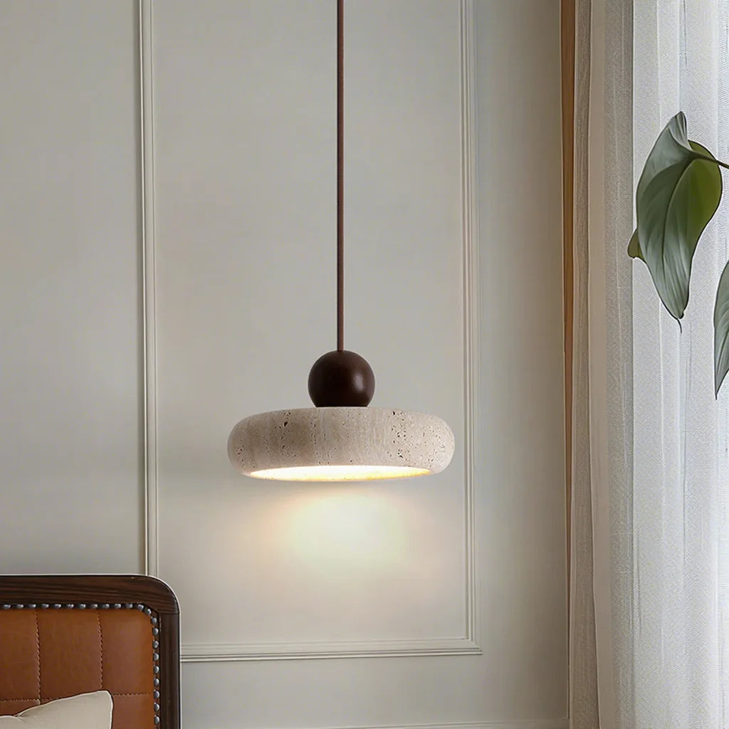 Wabi-sabi Travertine Pendant Light - Natural Stone & Wood Chandelier