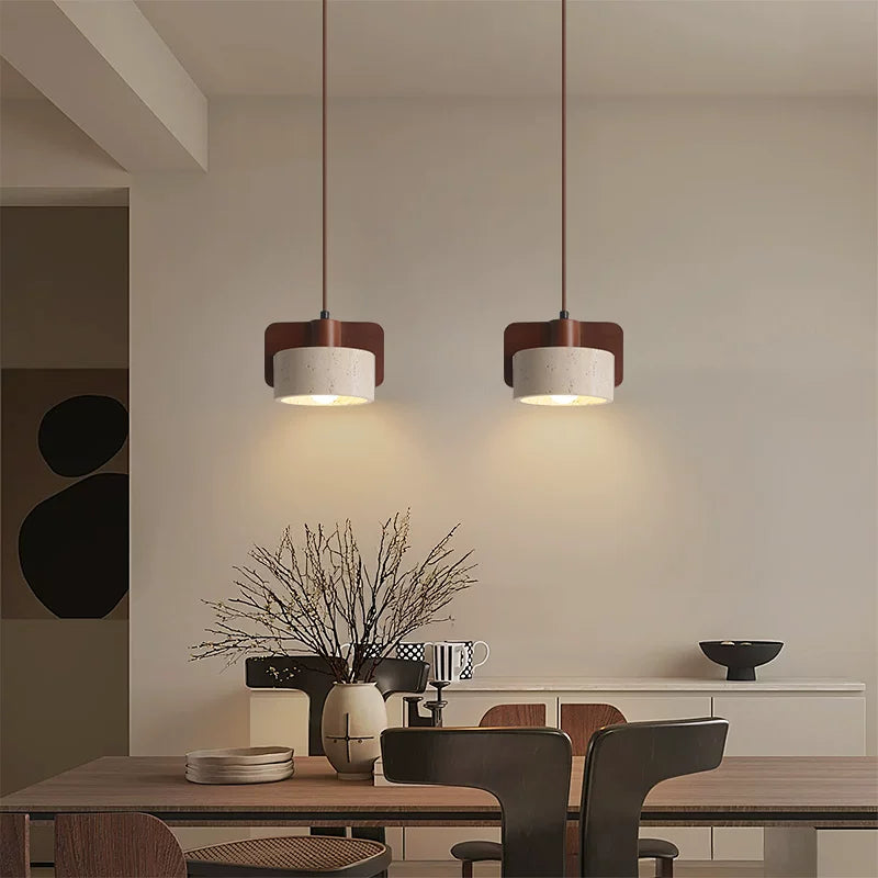 Artisanal Yellow Travertine Pendant Light - Mid-century Modern Sconce