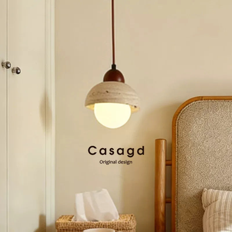 Japandi Creamy Travertine Bedside Pendant - Boutique Edition