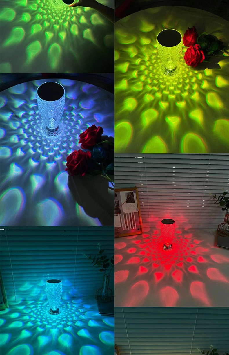 LED Crystal Table Lamp Bedroom Atmosphere Light 16-color USB Touch NightLight Decorative Lights