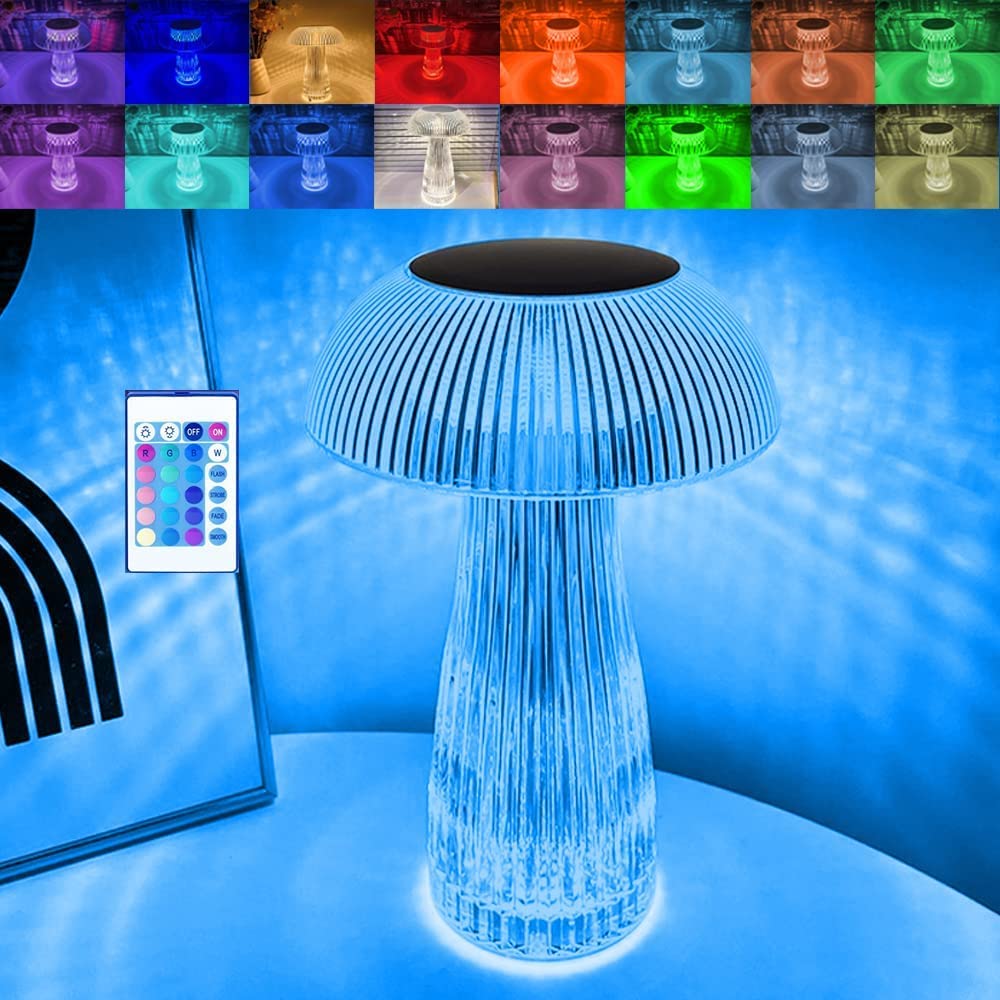 Decor RGB lampada atmosphere cheaper night light crystal battery mushroom jellyfish led table lamp for kids bedroom office
