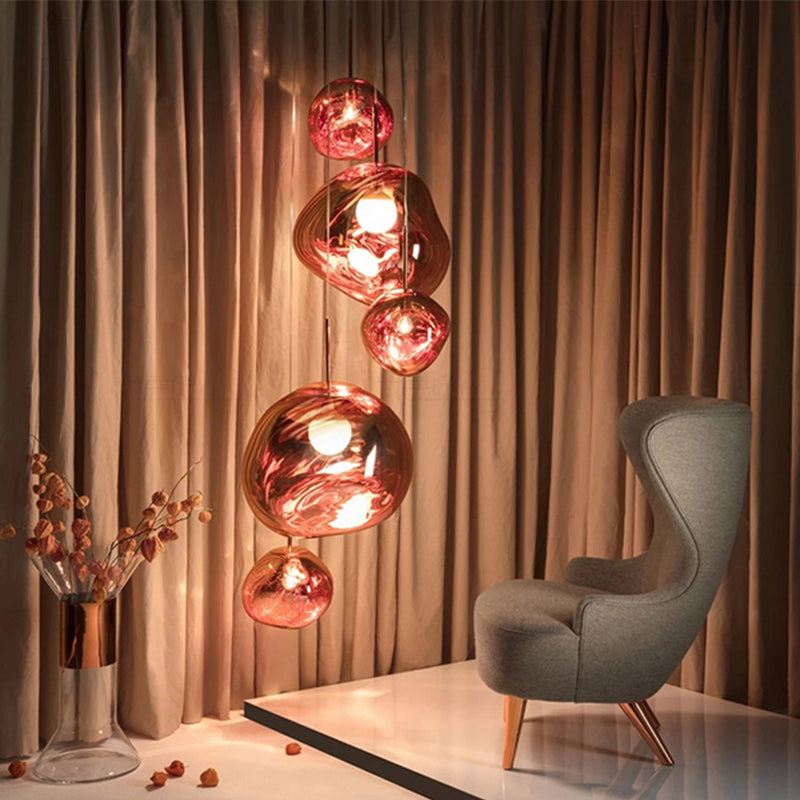 Lava pendant lamp in the duplex staircase of the villa, a designer's piece suitable for both living rooms and dining rooms