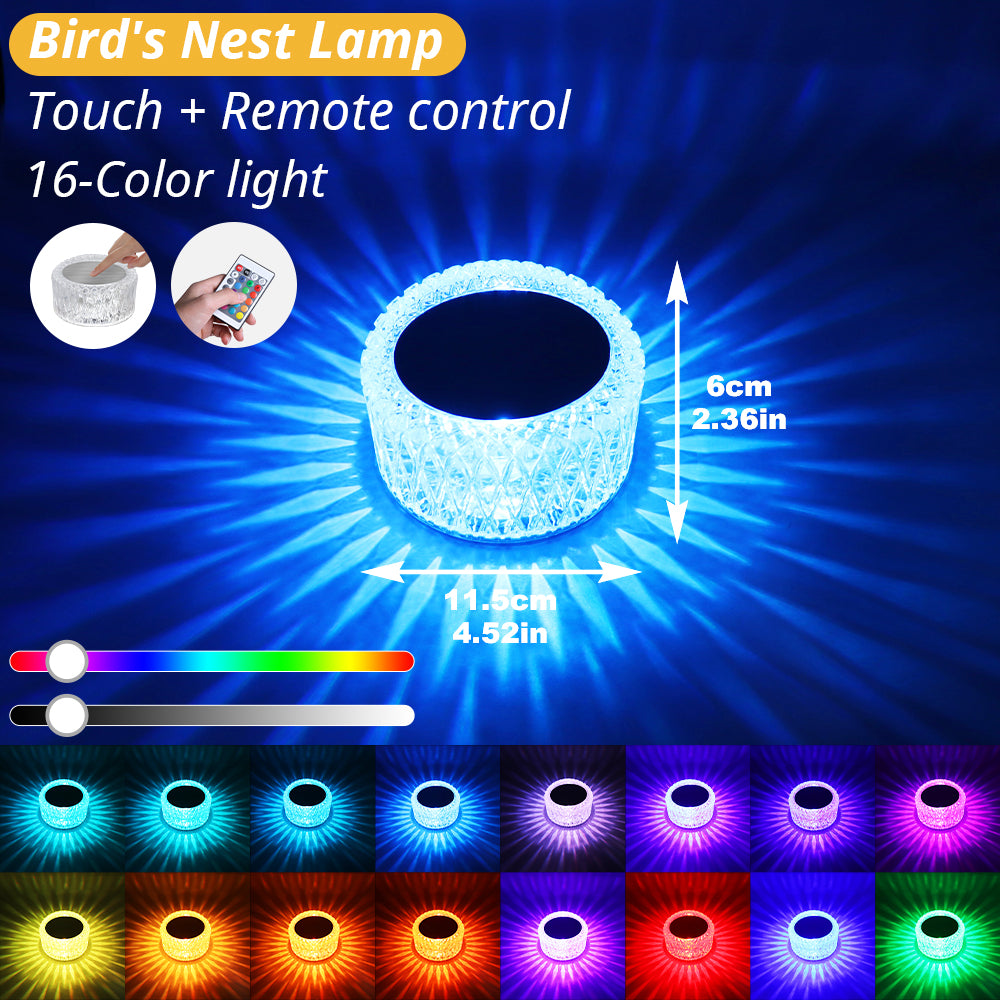 16 Colors LED Crystal Table Lamp Bird Nest Light Touch Romantic Projection Atmosphere Light USB LED Night Light for Bedroom