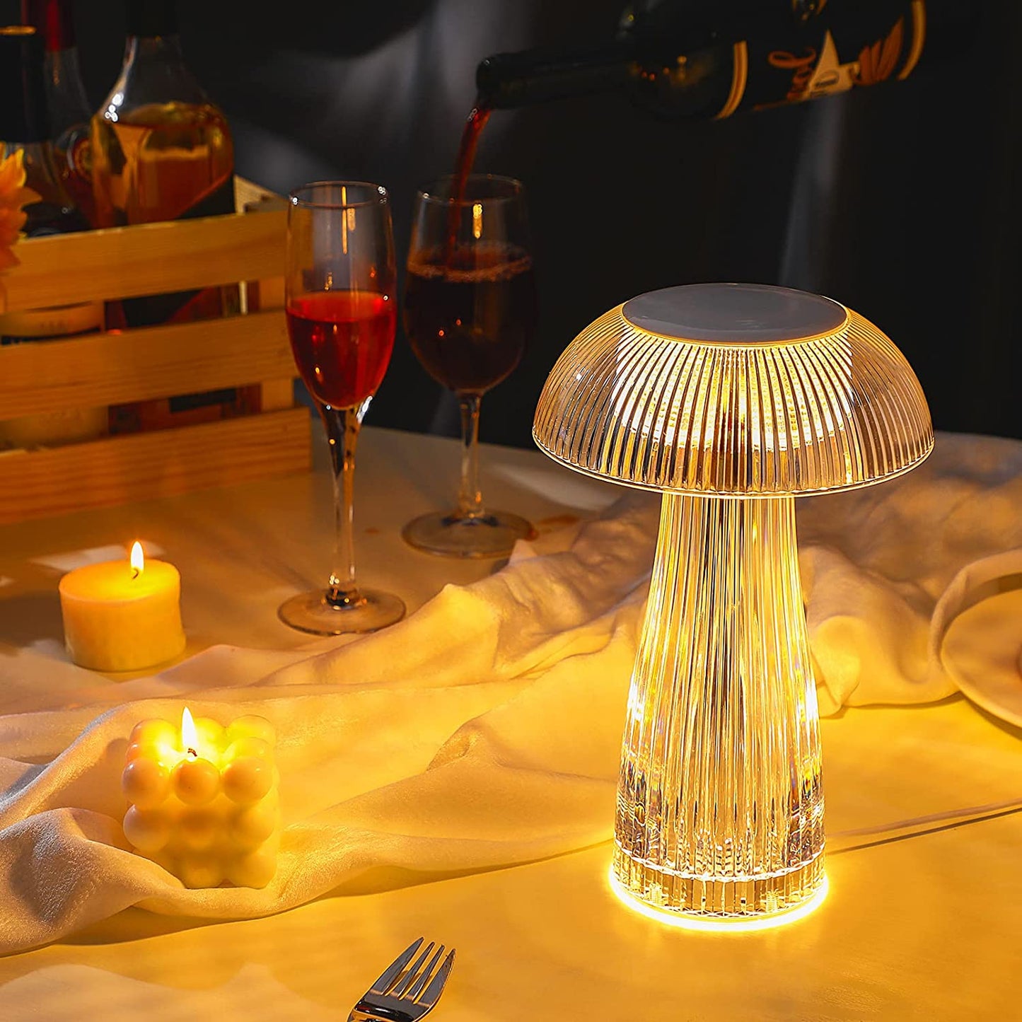 Decor RGB lampada atmosphere cheaper night light crystal battery mushroom jellyfish led table lamp for kids bedroom office