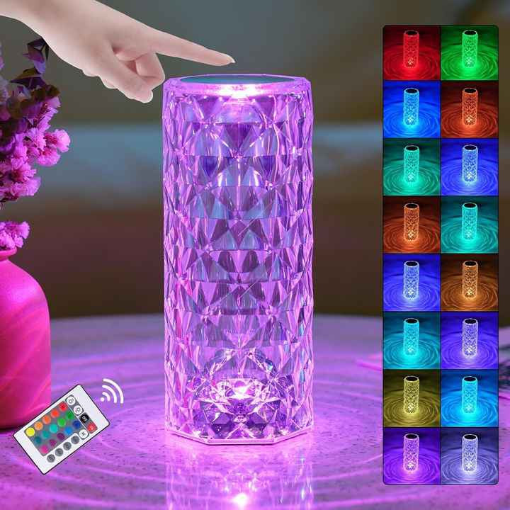 Hot 16 Colors Led Night Light Rose Light Touch Control Atmosphere lamp Changing RGB Romantic Crystal Desk Table Lamp for Bedroom