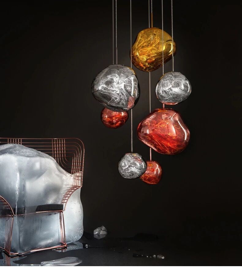 Lava pendant lamp in the duplex staircase of the villa, a designer's piece suitable for both living rooms and dining rooms