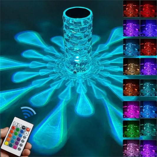 Portable Crystal Table Lamp, Acrylic Cordless LED Table Lamp with Touch Control 16 Colors Rechargeable Bedroom Night Lights