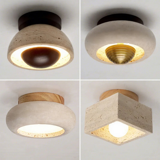 Minimalist Wabi-sabi Travertine Ceiling Light - Designer Entrance Lamp