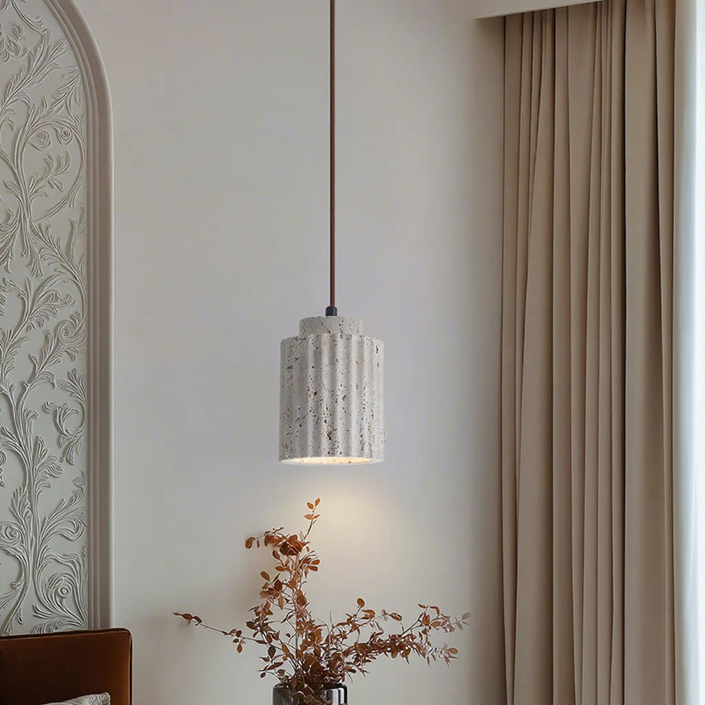 Wabi-sabi Travertine Pendant Light - Natural Stone & Wood Chandelier