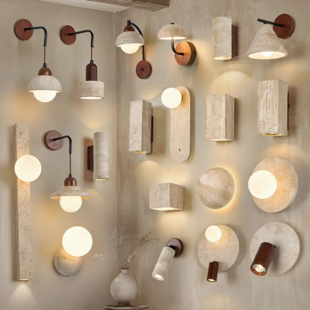 Minimalist Travertine Wall Lamp - Wabi-sabi Sconce