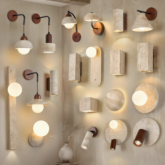 Minimalist Travertine Wall Lamp - Wabi-sabi Sconce
