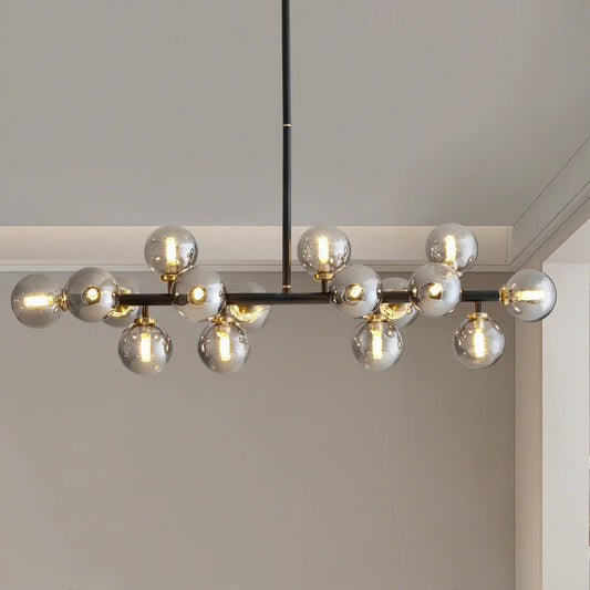 55-Inch Linear Modern Chandelier - 16-Light Glass Globe Pendant