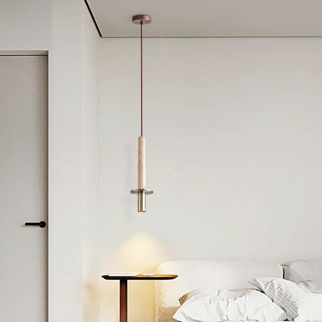 Modern Minimalist Travertine Cylinder Pendant Light - Nordic Designer Chandelier