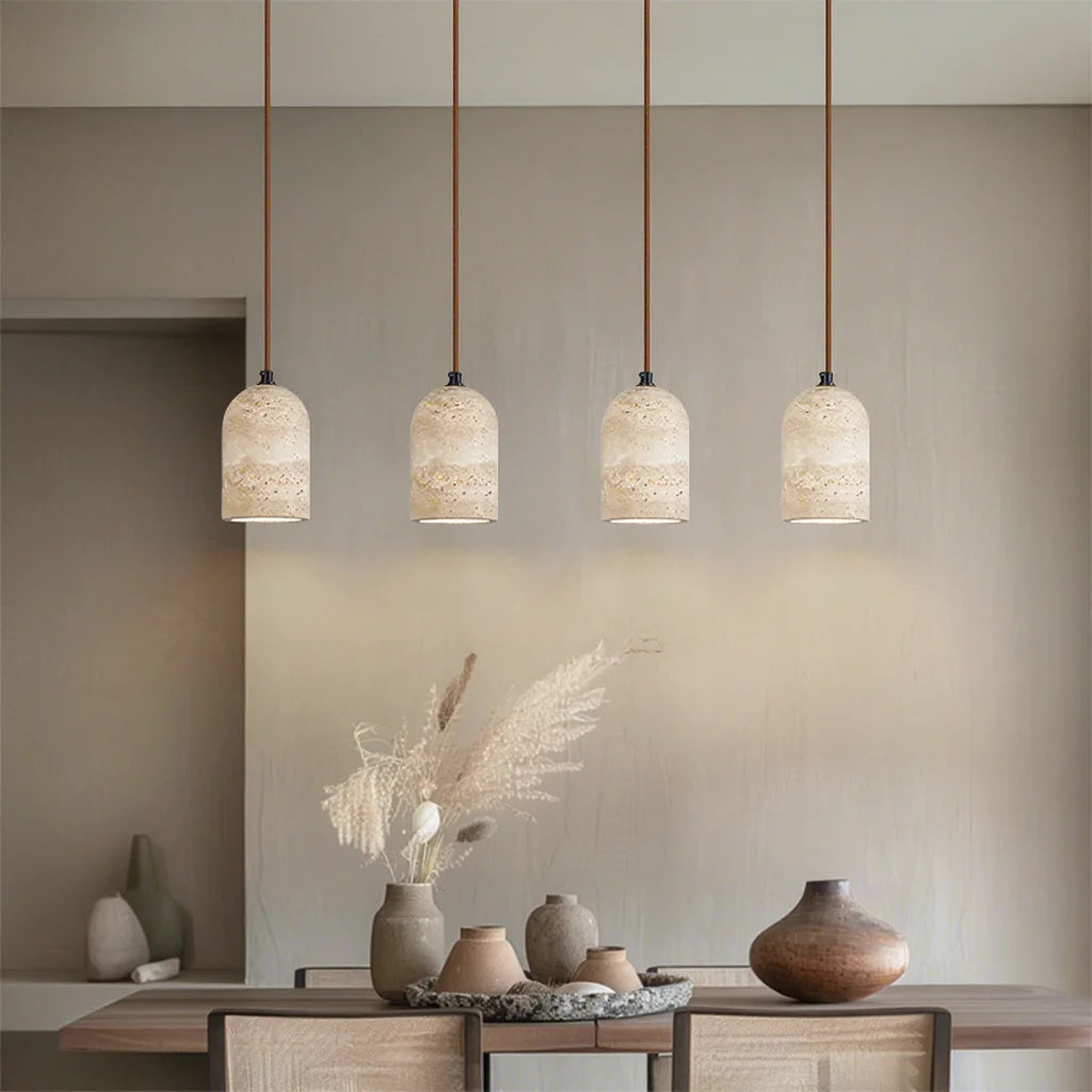Organic Travertine & Wood Pendant Light - Wabi-sabi Collection