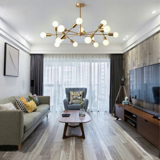 Modern Minimalist 8-Light Sputnik Chandelier - Brushed Gold