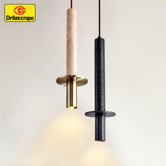 Modern Minimalist Travertine Cylinder Pendant Light - Nordic Designer Chandelier
