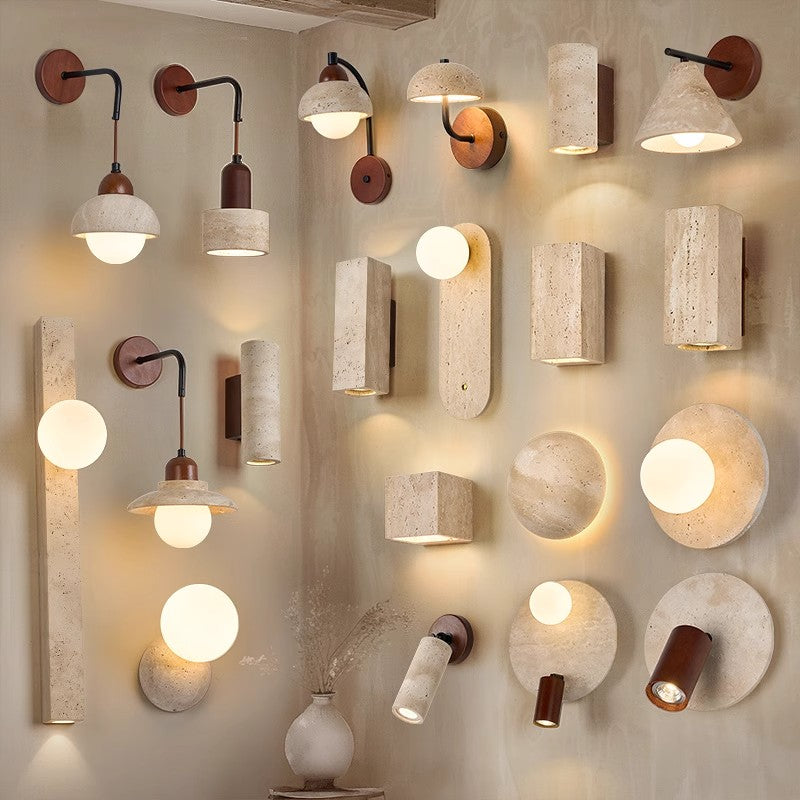 Zen Minimalist Travertine Wall Lamp - Japanese Wabi-sabi Sconce