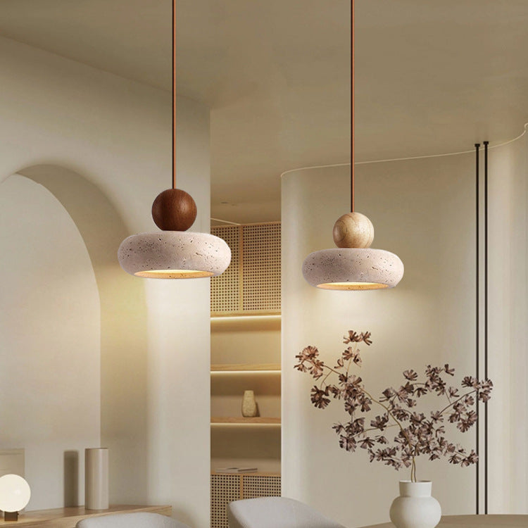 Sphere Wabi-sabi Travertine Pendant Light - Organic Natural Stone Chandelier