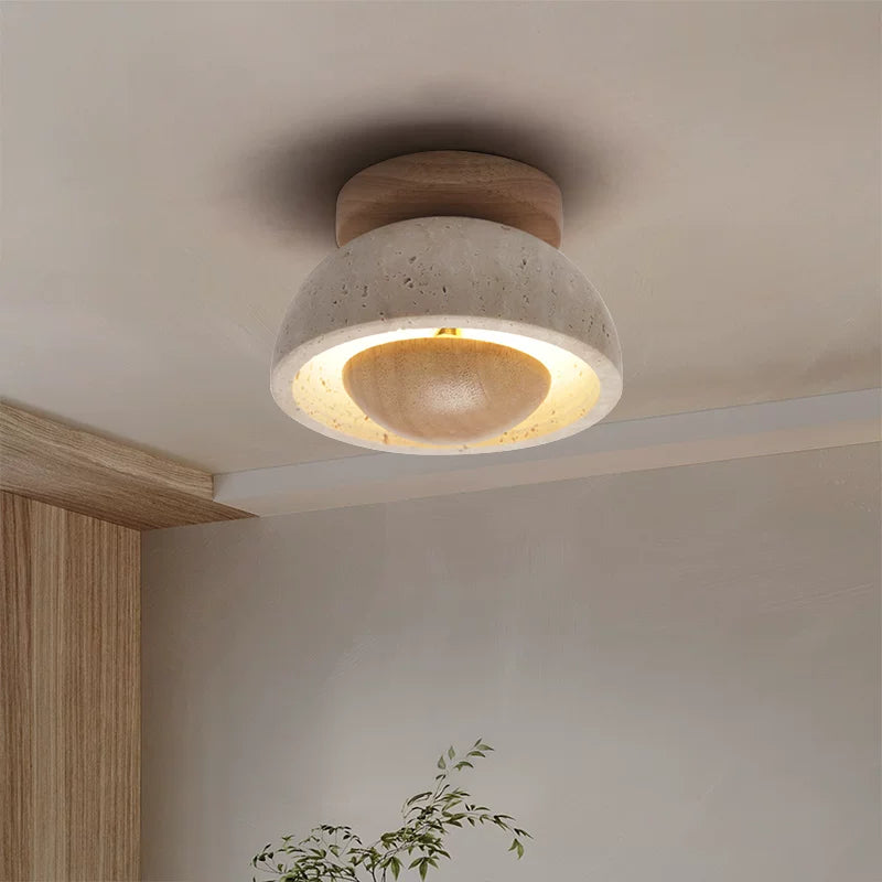 Minimalist Wabi-sabi Travertine Ceiling Light - Designer Entrance Lamp