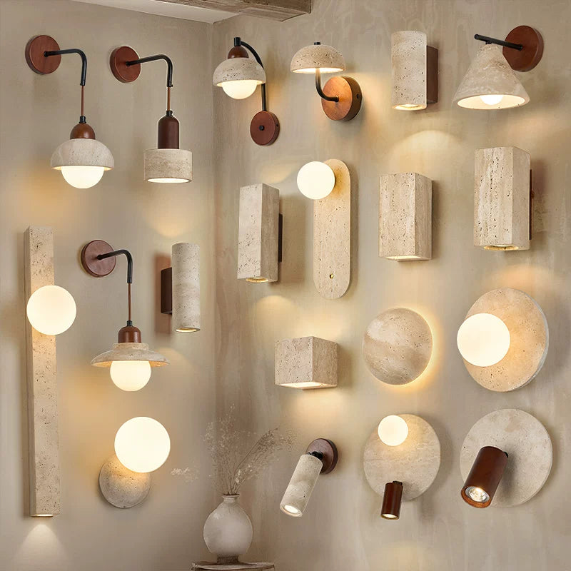 Zen Minimalist Travertine Wall Lamp - Japanese Wabi-sabi Sconce