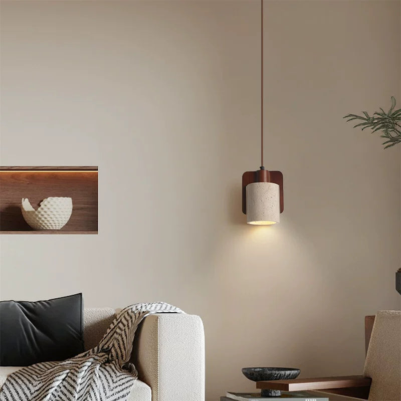 Artisanal Yellow Travertine Pendant Light - Mid-century Modern Sconce