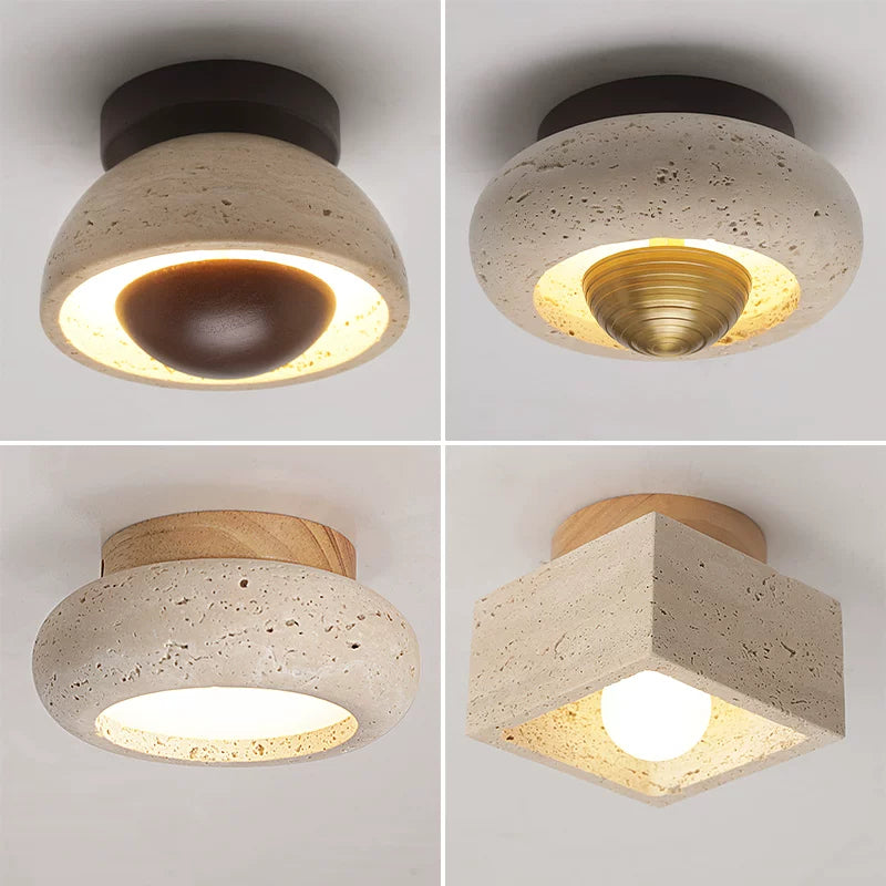 Minimalist Wabi-sabi Travertine Ceiling Light - Designer Entrance Lamp