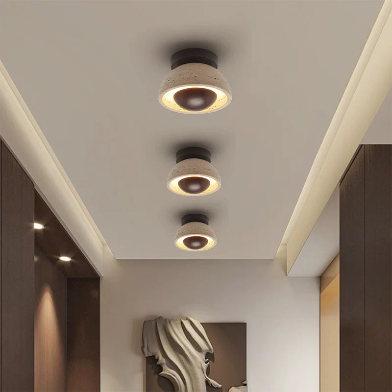 Minimalist Wabi-sabi Travertine Ceiling Light - Designer Entrance Lamp