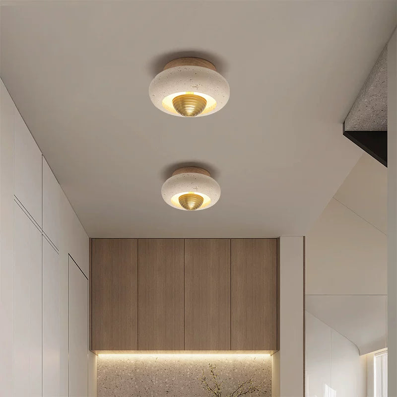 Minimalist Wabi-sabi Travertine Ceiling Light - Designer Entrance Lamp
