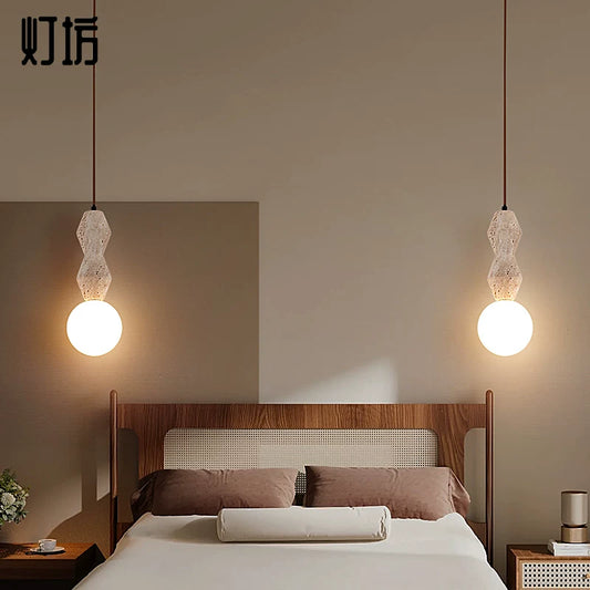 Modern Globe & Travertine Vertical Island Light