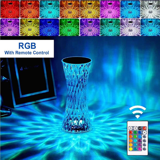 16 RGB Color Changing Crystal Light with Brightness Adjustment Romantic Rechargeable Table Lamp